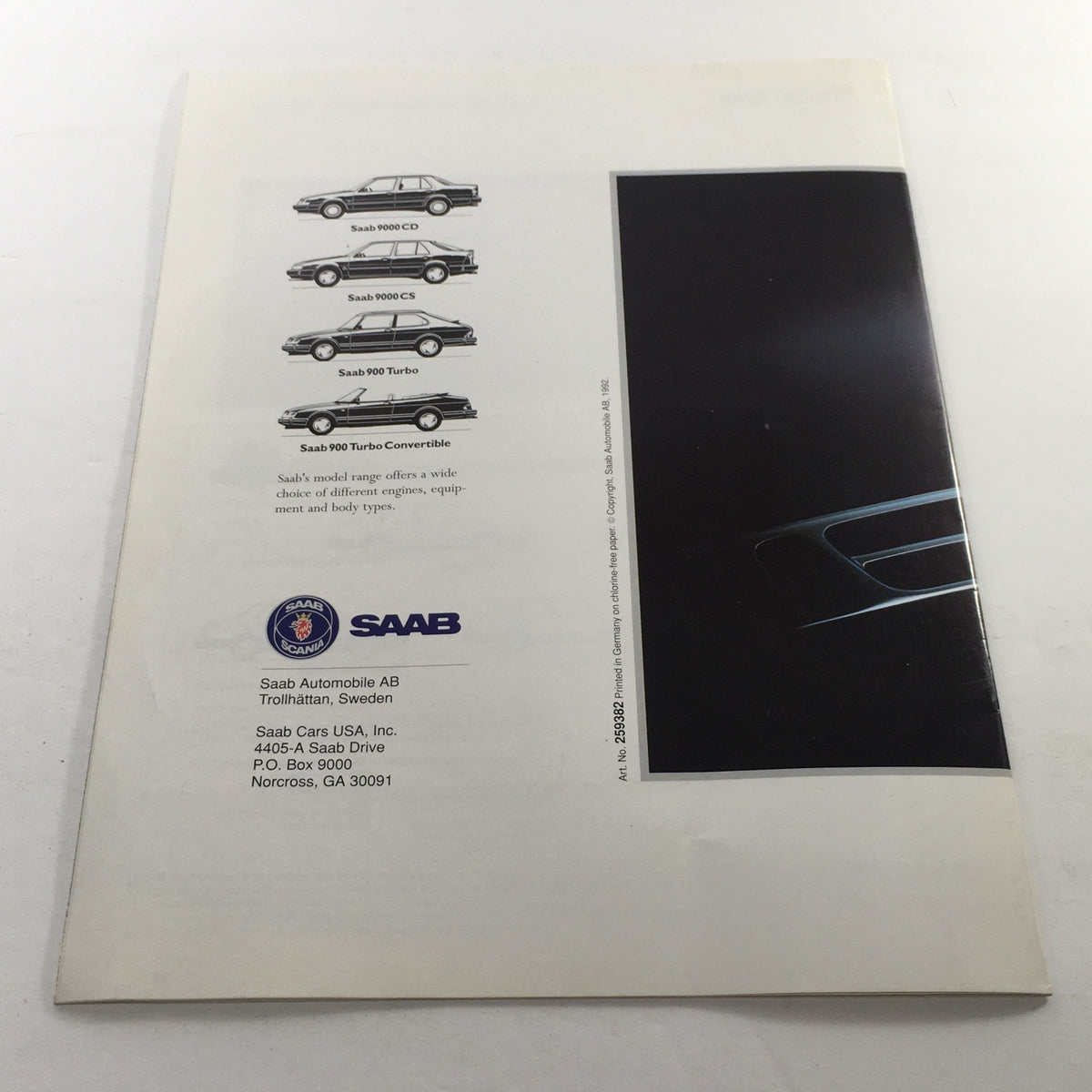 Cover of 1993 Saab 900 Turbo Series Dealership Car Auto Brochure Catalog showcasing Saab models including Saab 900 CD, 900 CS, 900 Turbo, and 900 Turbo Convertible. Includes manufacturer information from Saab Automobile AB.