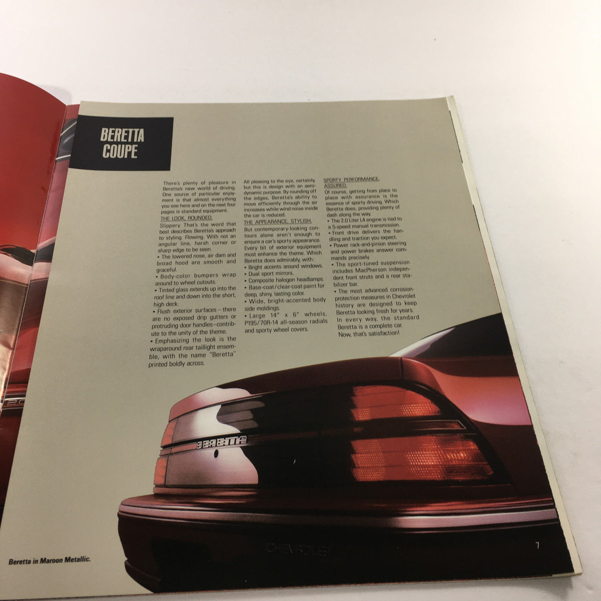 Beretta Coupe section from the 1988 Chevrolet Beretta Dealership Car Auto Brochure Catalog, showcasing styling and design features.