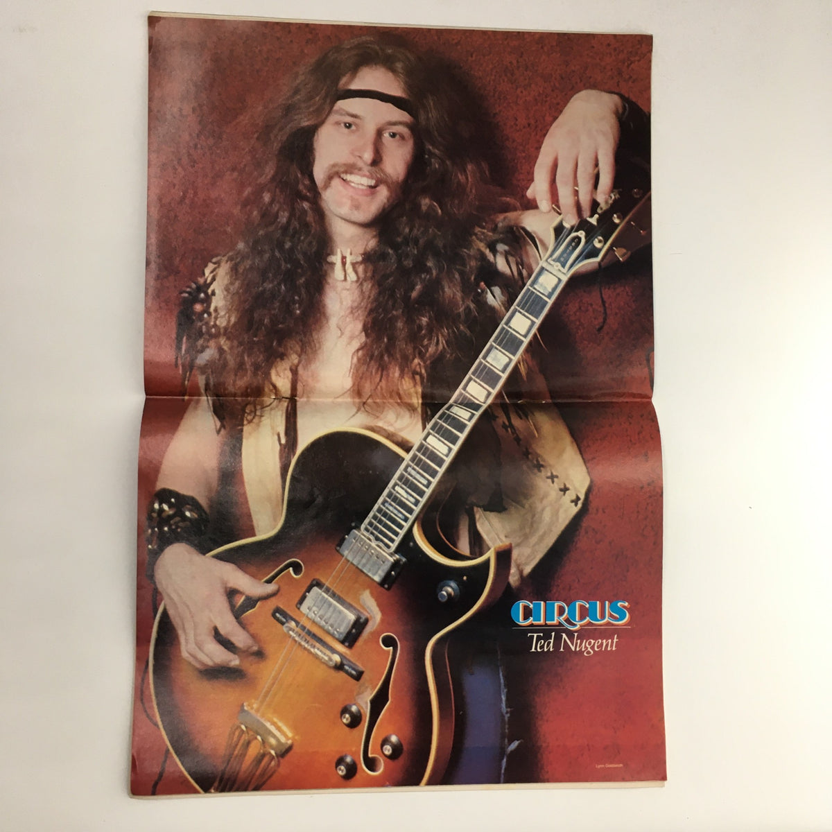 Inside foldout poster of Ted Nugent from Circus Magazine, showcasing the legendary guitarist with his guitar. Part of the vintage collectible issue 'Circus Magazine September 8 1977 Rick Wakeman & Ted Nugent Poster'.