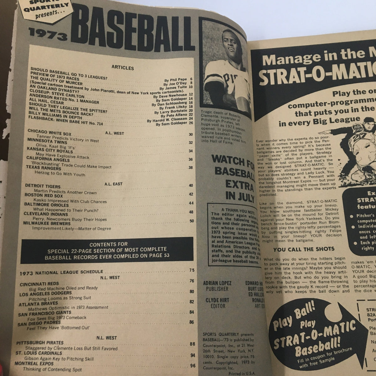 Vintage Baseball Magazine Spring 1973 Steve Carlton & Billy Williams No Label