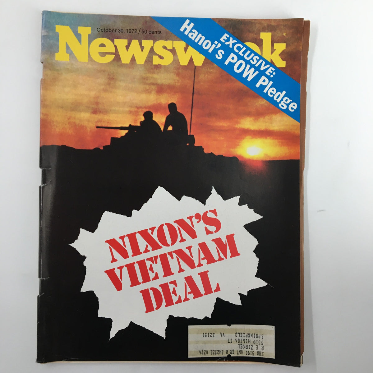 Vintage Newsweek magazine cover from October 30, 1972, featuring an article on Richard Nixon's Vietnam deal, with a dramatic sunset background and bold text.