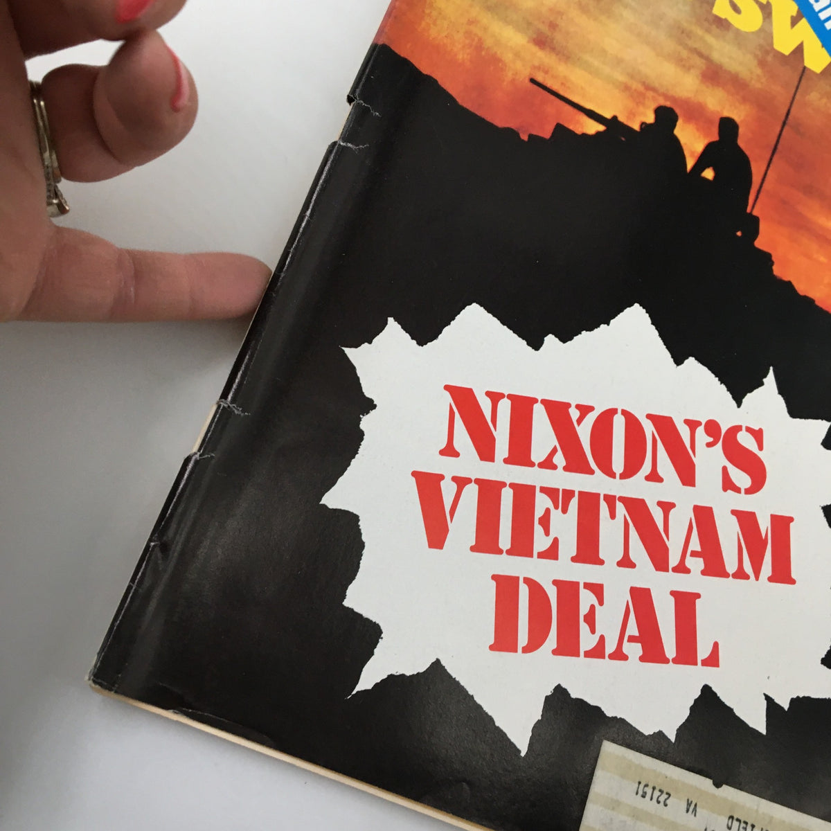 Close-up of the vintage Newsweek magazine cover from October 30, 1972, showcasing the title 'Nixon's Vietnam Deal' against a striking graphic design.