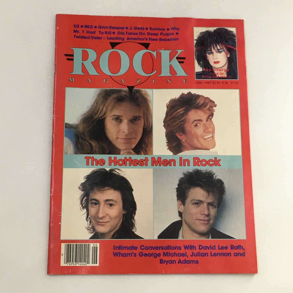 Rock Magazine June 1985 cover featuring Julian Lennon and The Hottest Men in Rock, showcasing iconic artists of the 1980s.