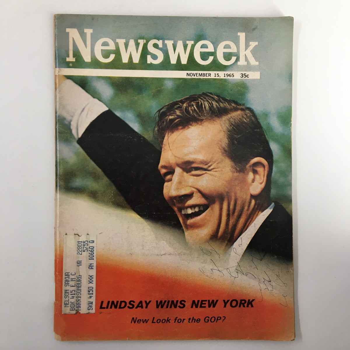 VTG Newsweek Magazine Cover from November 15, 1965 featuring John Lindsay winning New York, capturing a pivotal moment in political history.