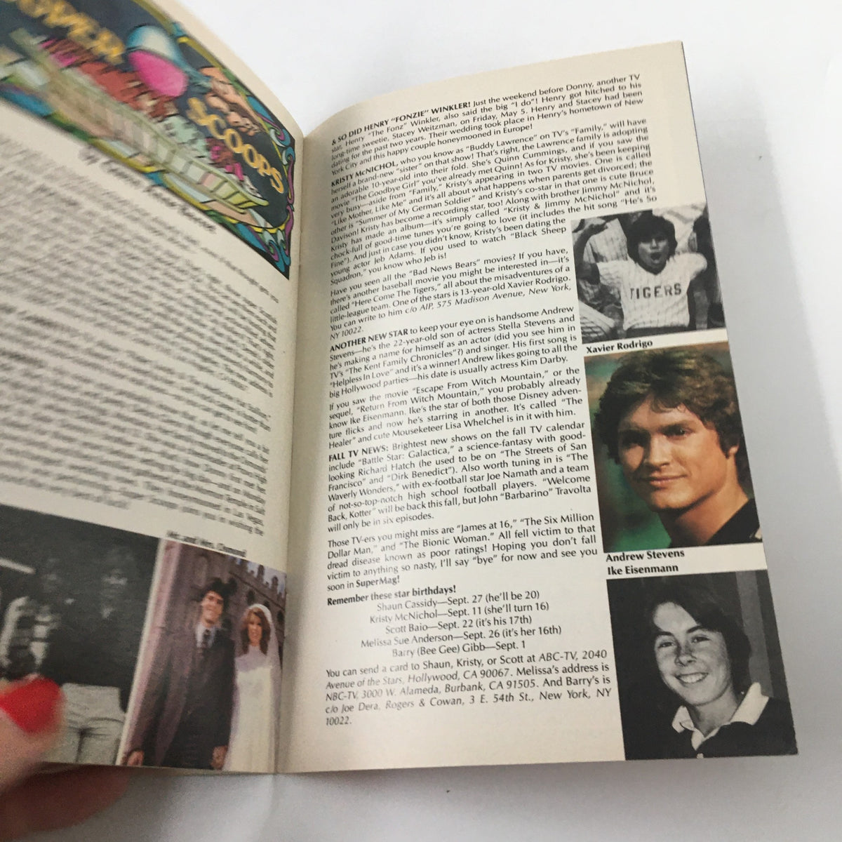 Inside content of VTG SuperMag Magazine Vol. 3 No. 1 1978 highlighting gossip and celebrity news, including notable stars from the 1970s.