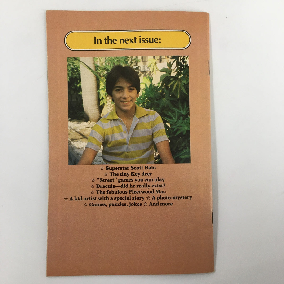 Back cover of VTG SuperMag Magazine Vol. 3 No. 1 1978 teasing upcoming features on stars like Scott Baio and the Fleetwood Mac, inviting readers to look forward to future issues.