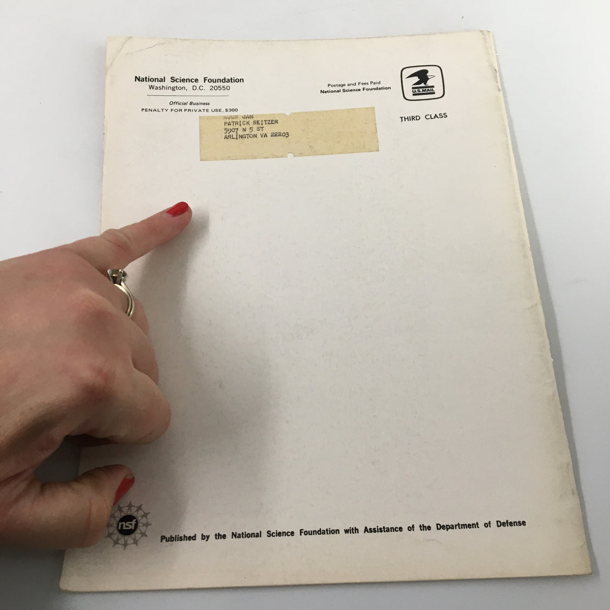 Back cover of the VTG Antarctic Journal of the United States January 1973, displaying label and markings, highlighting its collectible nature.