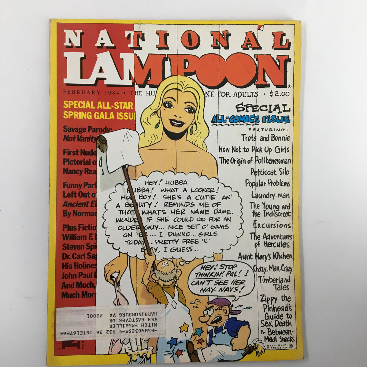 Cover of the Vintage National Lampoon Humor Magazine from February 1984, featuring Fred Graver's World of Peas, showcasing colorful artwork and humorous cartoon characters.