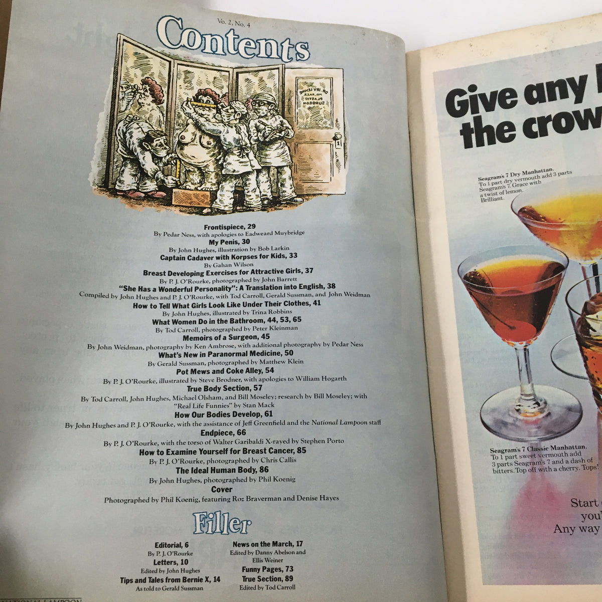 Contents page from the November 1978 edition of VTG National Lampoon Humor Magazine, detailing various articles and illustrations within the issue.