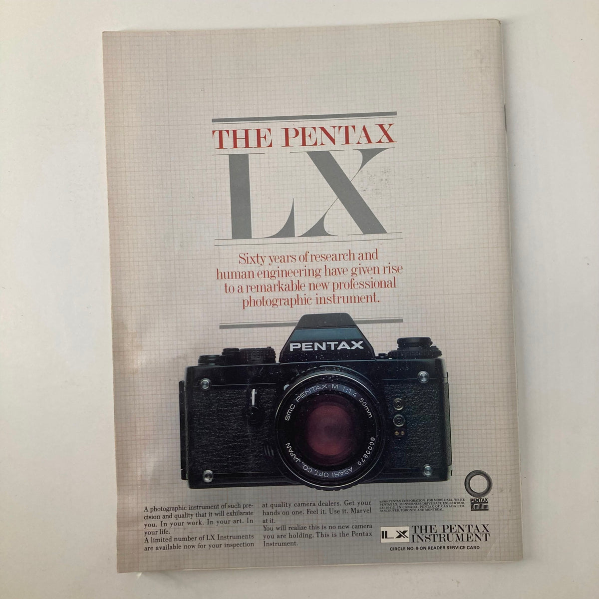 Cover page of the VTG Camera Arts Magazine March 1982 showcasing an advertisement for the Pentax LX camera, emphasizing its professional features.