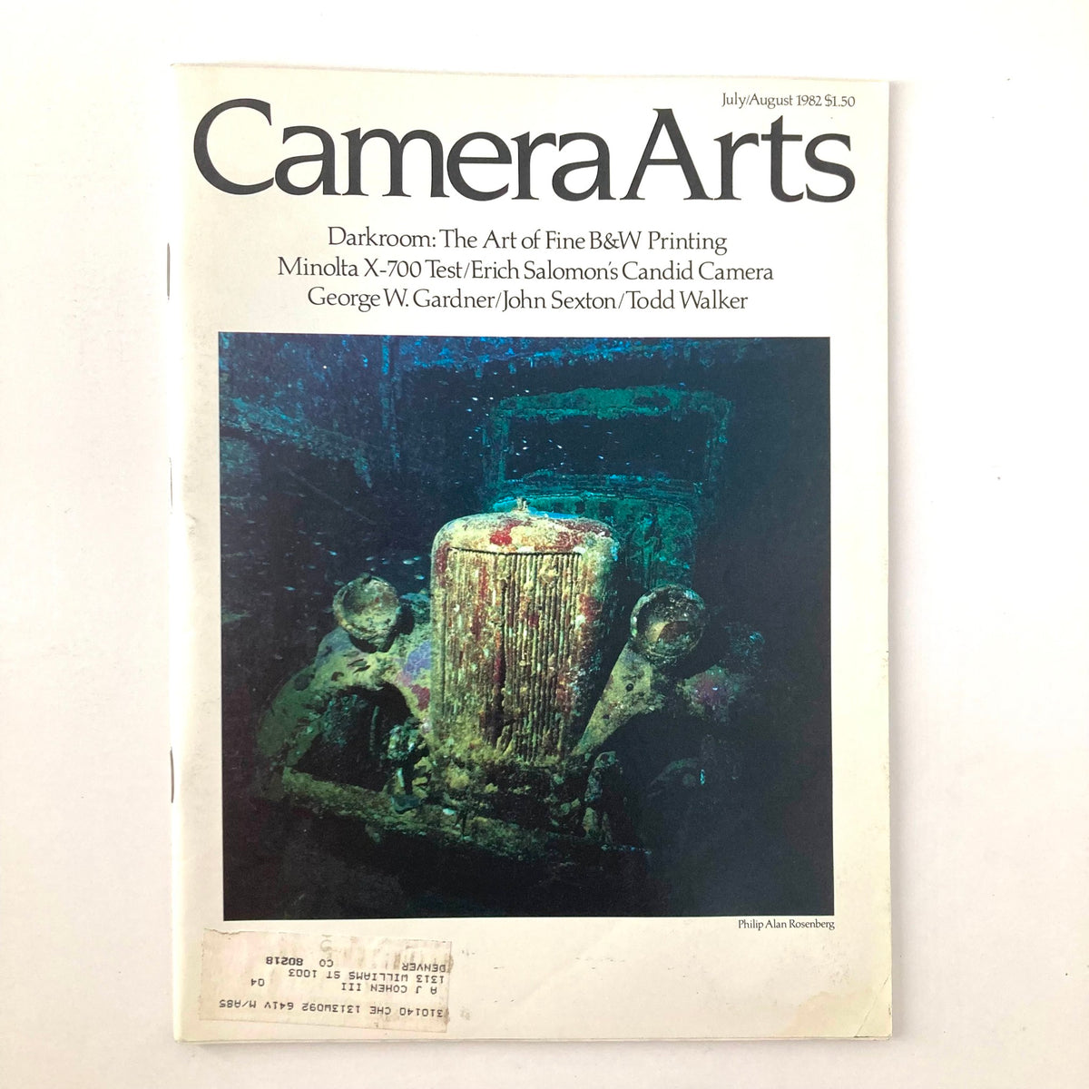 Cover of VTG Camera Arts Magazine July 1982 featuring the article 'Asleep in the Deep' by Philip Alan Rosenberg, showcasing a vintage underwater-themed photograph.