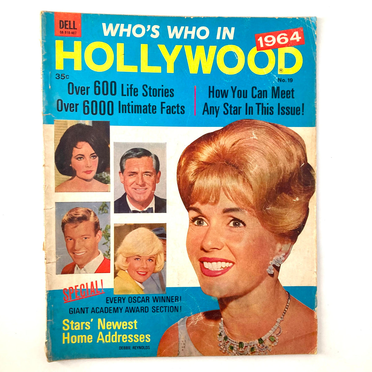 Cover of Who's Who in Hollywood Magazine 1964 featuring Debbie Reynolds and Elizabeth Taylor, showcasing the glamour and iconic stars of the 1960s.