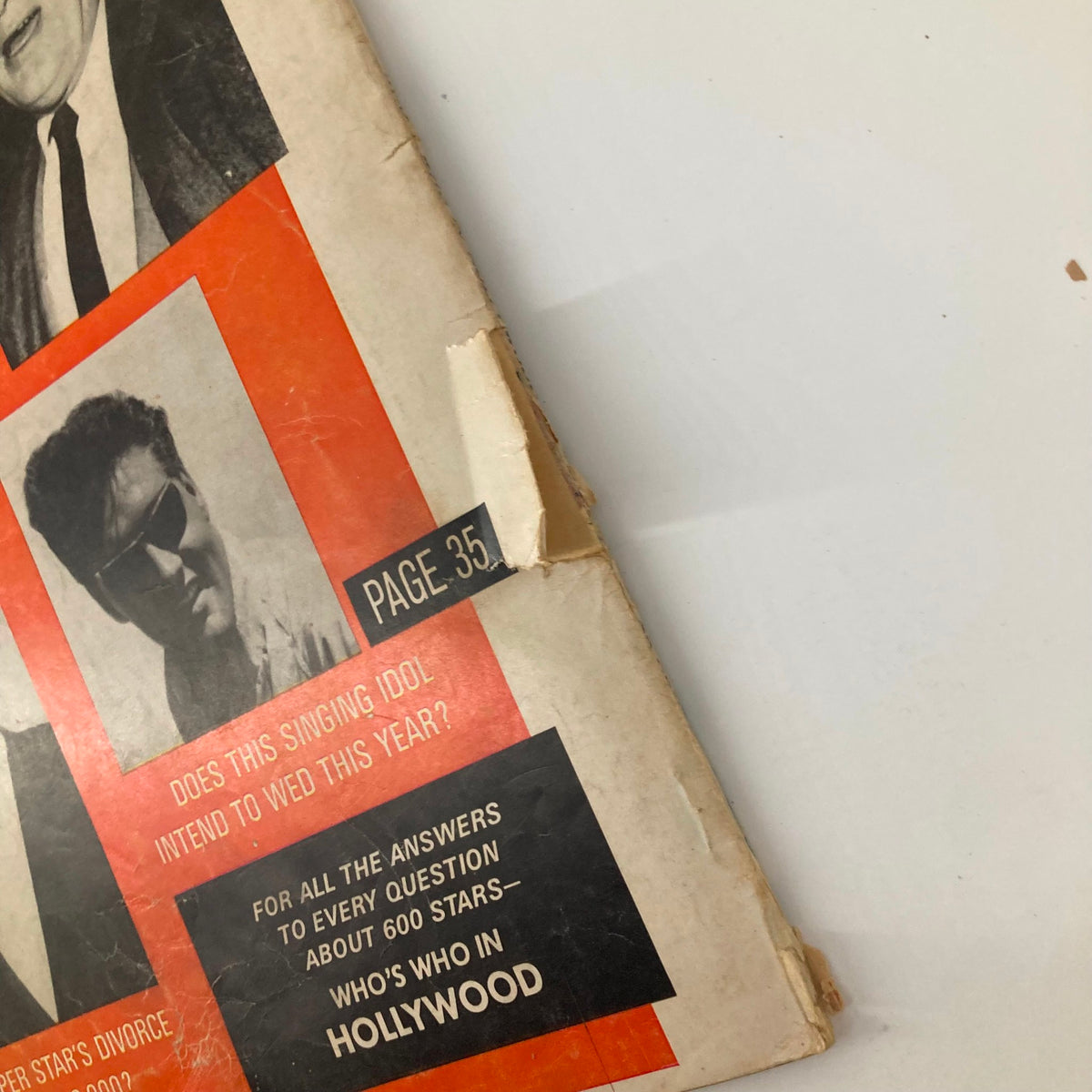 Detail of back cover of Who's Who in Hollywood Magazine 1964, emphasizing featured star questions and a vintage look, perfect for collectors.