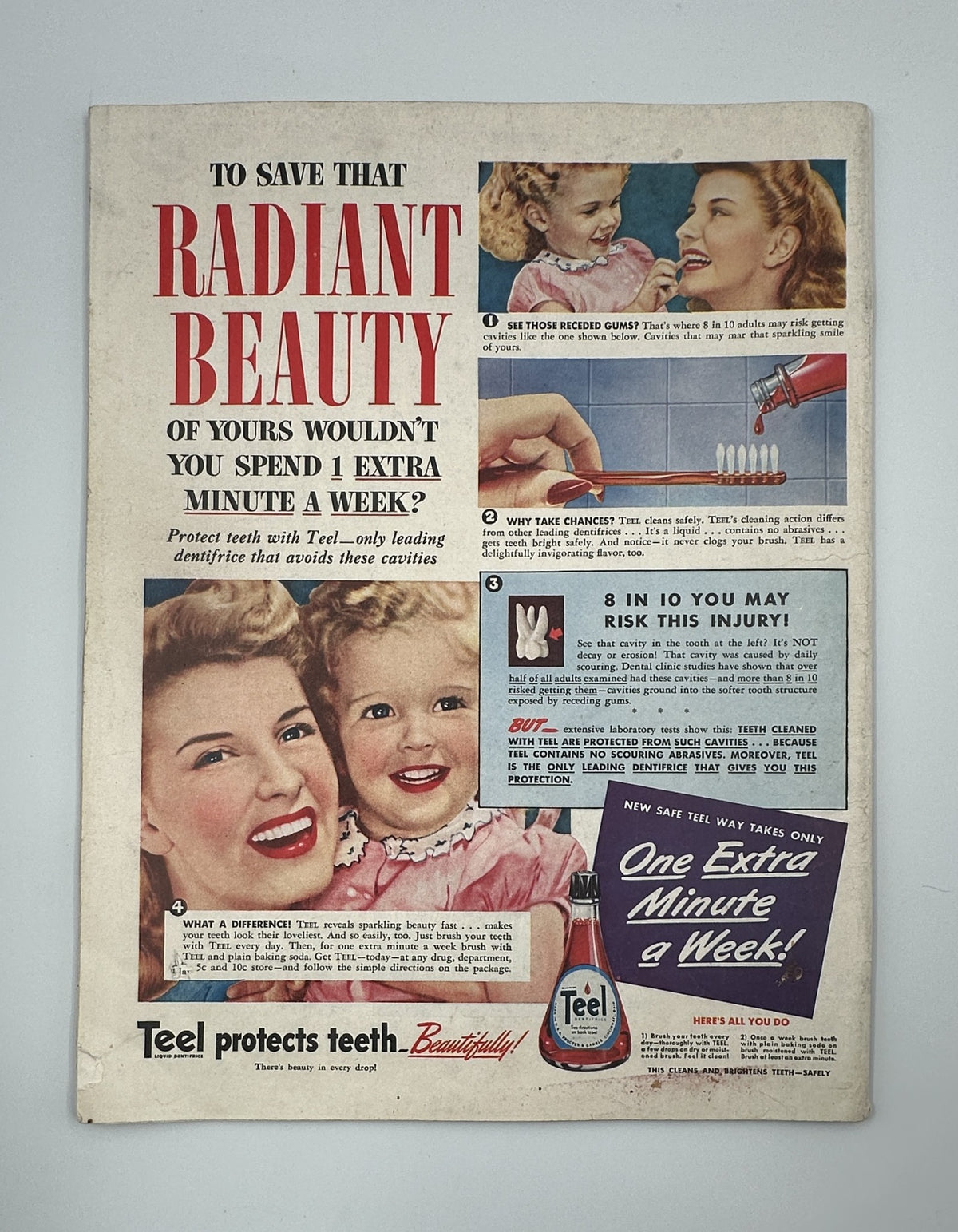 Advertisement page from the Saturday Evening Post Magazine November 27, 1943, showcasing a product advertisement for Teel dental products, highlighting beauty and dental care.