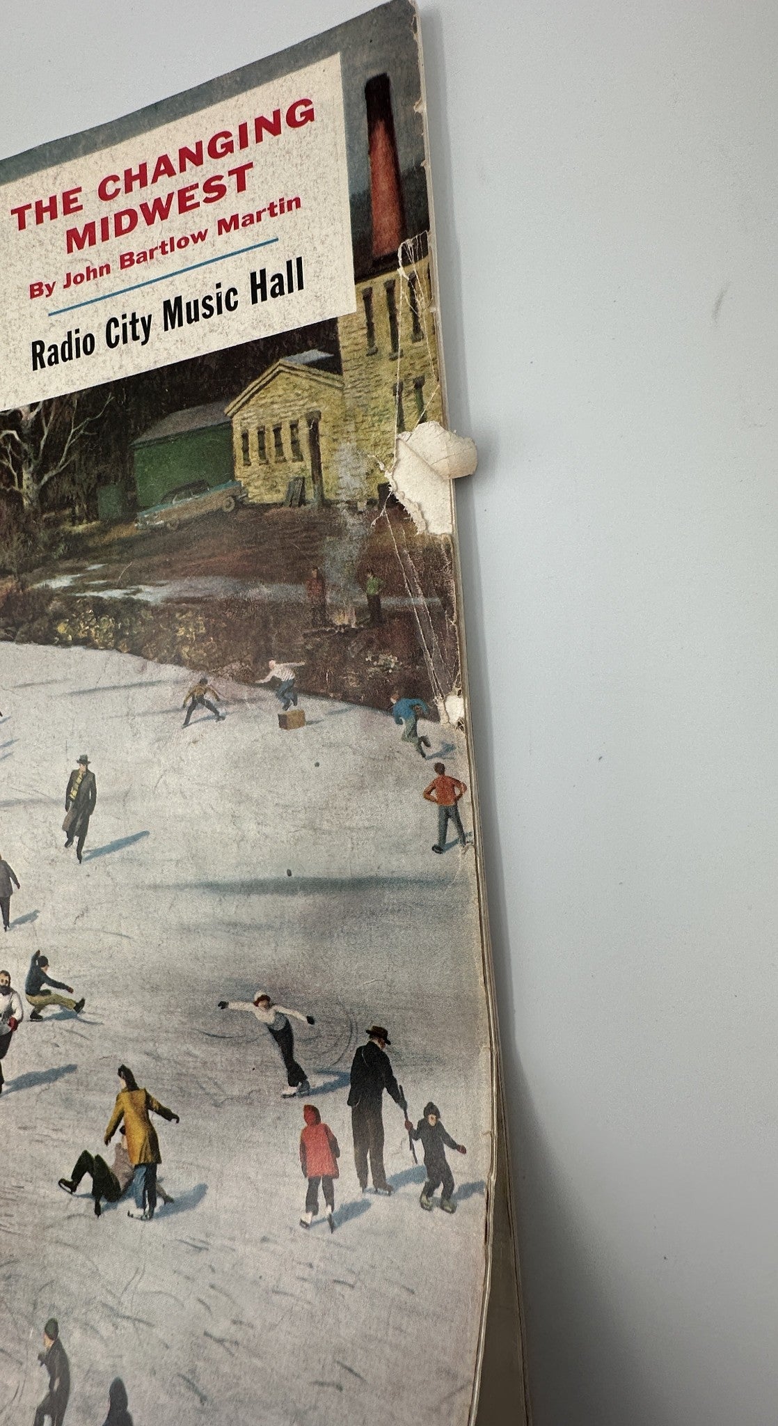 Detail of the January 11, 1958 edition of The Saturday Evening Post showing the magazine spine and wear, related to 'The Changing Midwest' article.
