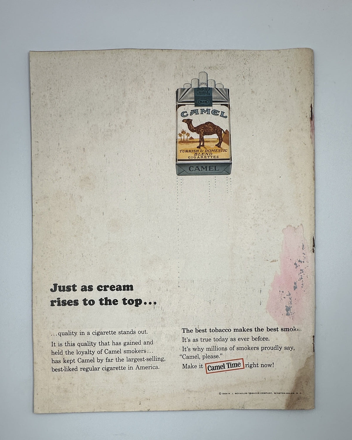 Back cover of the Saturday Evening Post Magazine from September 19, 1964, showcasing an advertisement for Camel cigarettes.