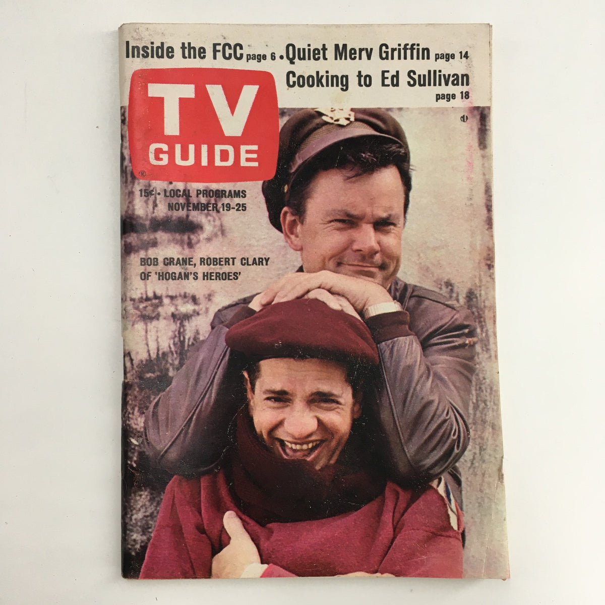 TV Guide November 19 1966 featuring Bob Crane and Robert Clary from Hogan's Heroes, showcasing a vintage magazine cover.