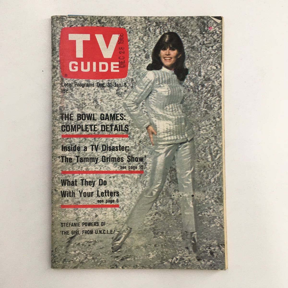 TV Guide Magazine December 31 1966 featuring Stefanie Powers on the cover in a stylish silver outfit, highlighting classic television nostalgia.