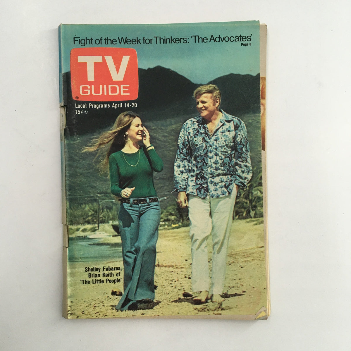 TV Guide Rochester NY April 14 1973 featuring Shelley Fabares and Brian Keith walking on a beach, showcasing vintage television stars from the 1970s.