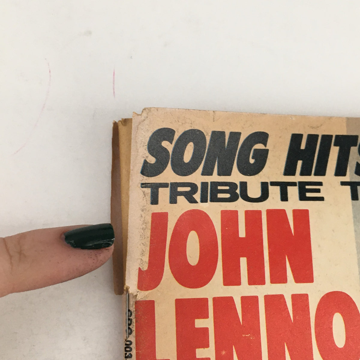 Close-up of the cover title from Song Hits' 1981 Tribute to John Lennon, showcasing its vintage design and the tribute's significance.