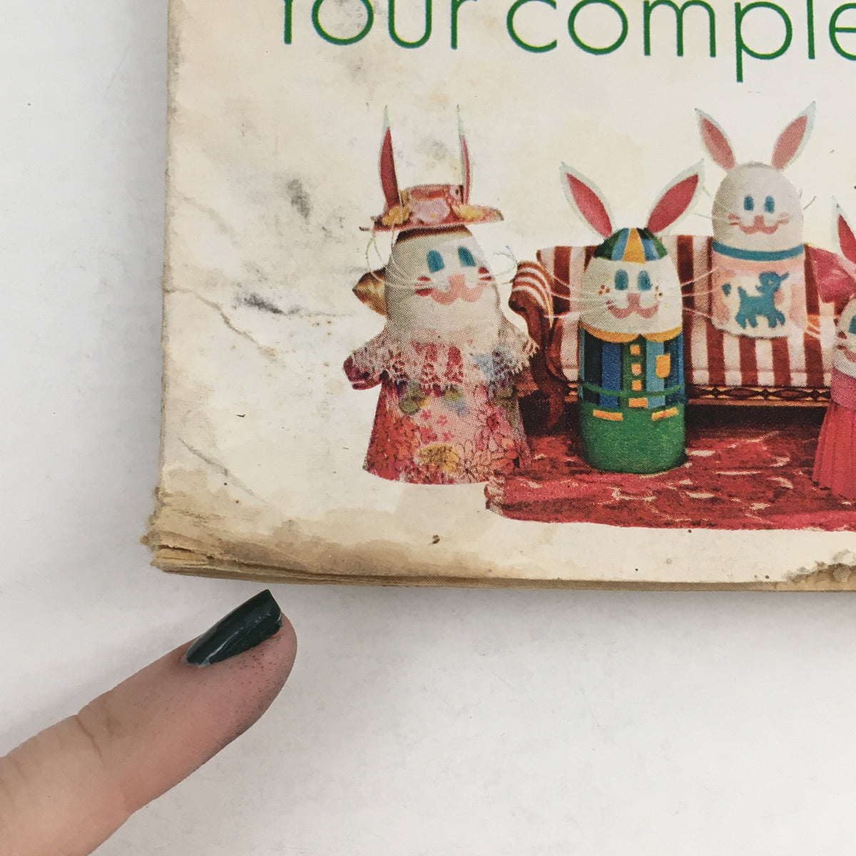 Close-up of Family Circle Magazine's April 1966 issue, highlighting decorated Easter egg ideas with bunny figures, showcasing the creative and festive spirit of the 1960s.