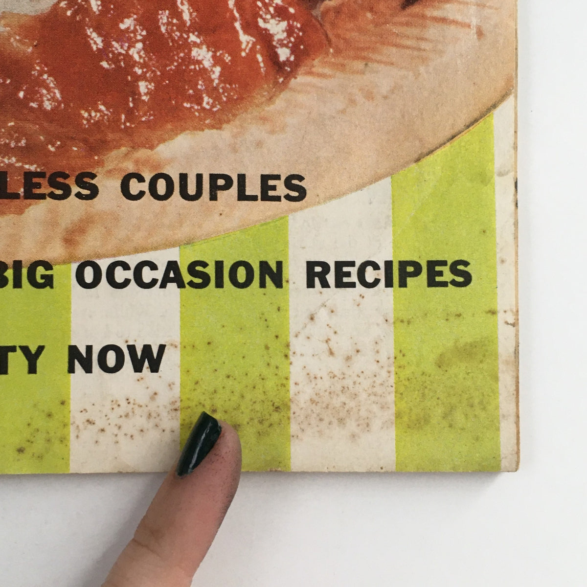 Close-up of Better Living Magazine February 1956 cover text highlighting topics on childless couples and big occasion recipes.