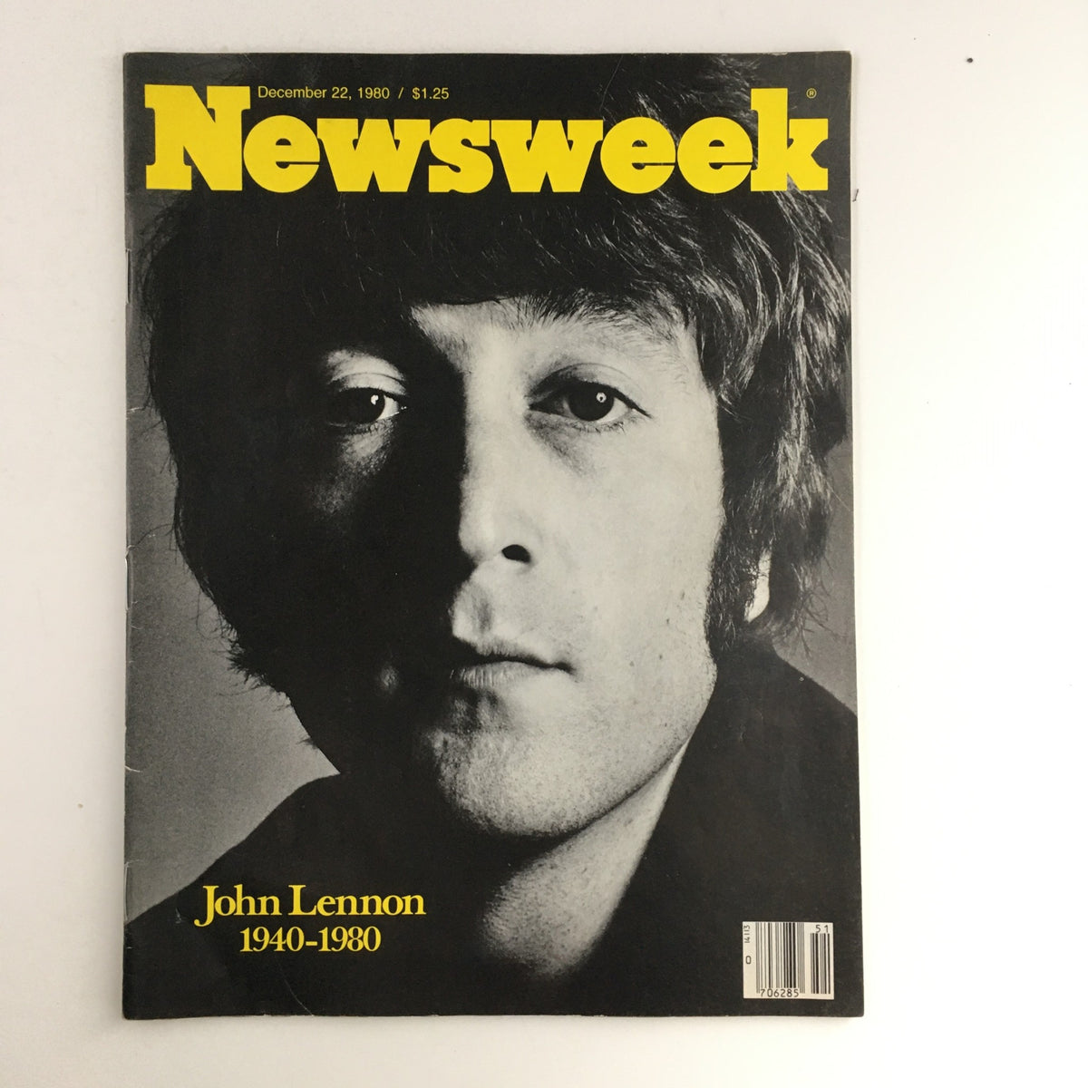 Cover of Newsweek Magazine from December 22, 1980, featuring John Lennon memoir 1940-1980. The image displays a black and white portrait of John Lennon with bold yellow text highlights.