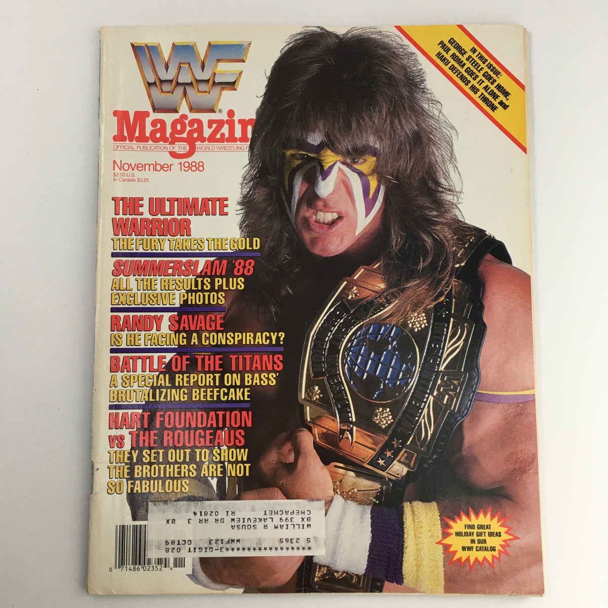 Cover of WWF Magazine November 1988 featuring Randy Savage and The Heart Foundation vs The Rougeaus, showcasing vibrant design and wrestling highlights from the iconic era.