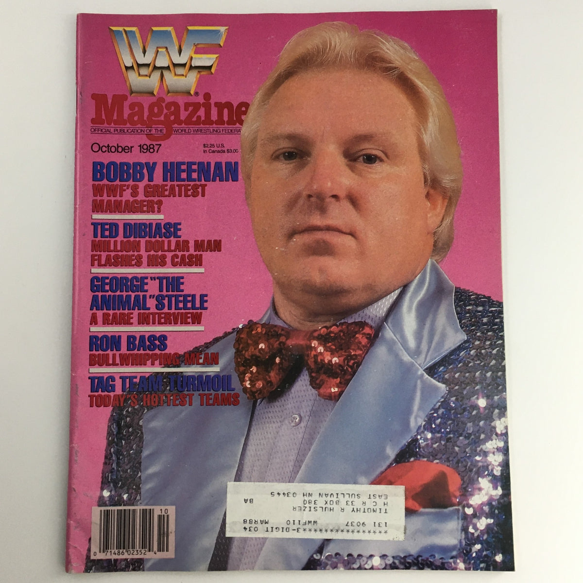 WWF Magazine October 1987 featuring Bobby Heenan on the cover, highlighting wrestling icons Ted DiBiase and George 'The Animal' Steele.