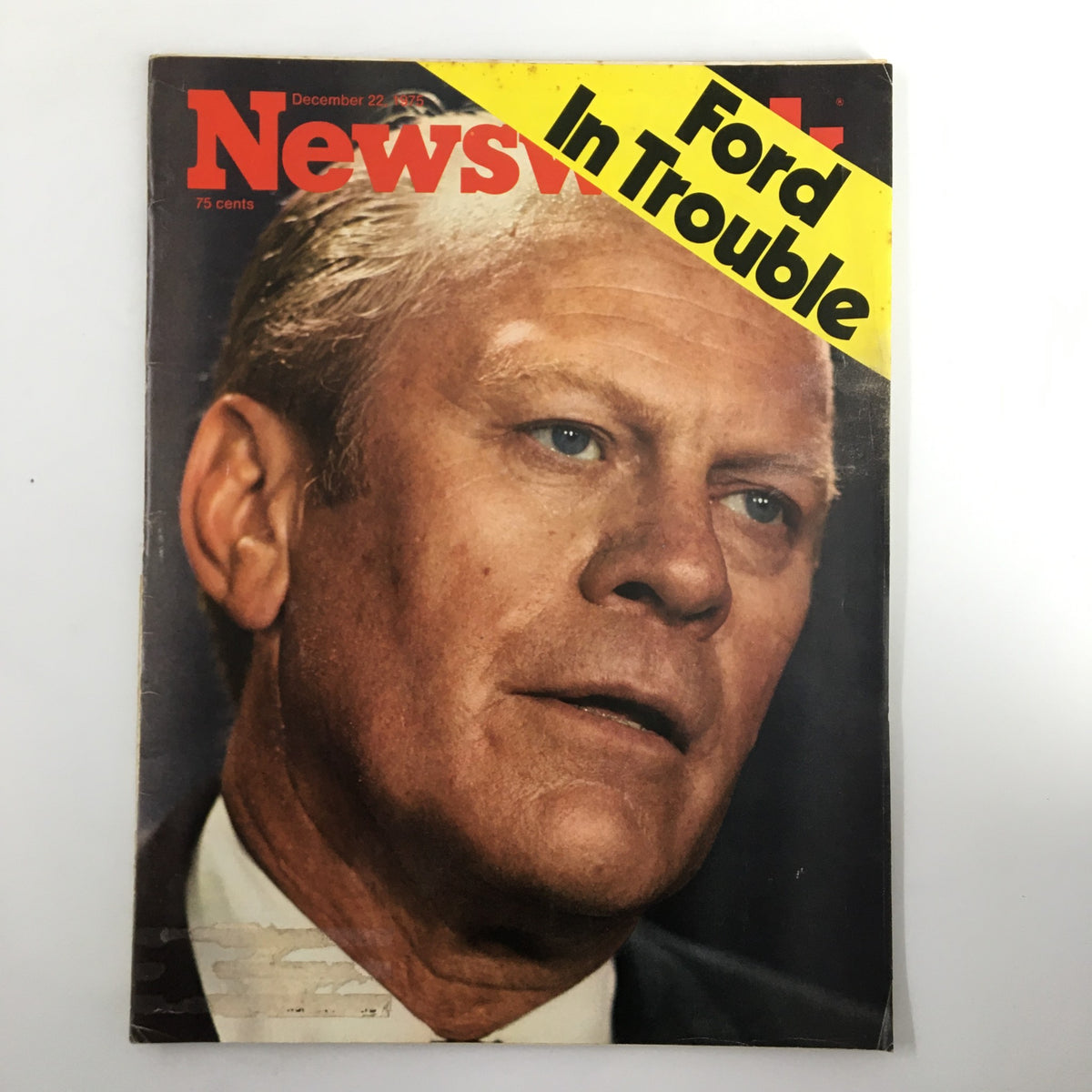 Vintage Newsweek Magazine cover from December 22, 1975, featuring the headline 'Ford In Trouble' with a close-up shot of Gerald Ford.