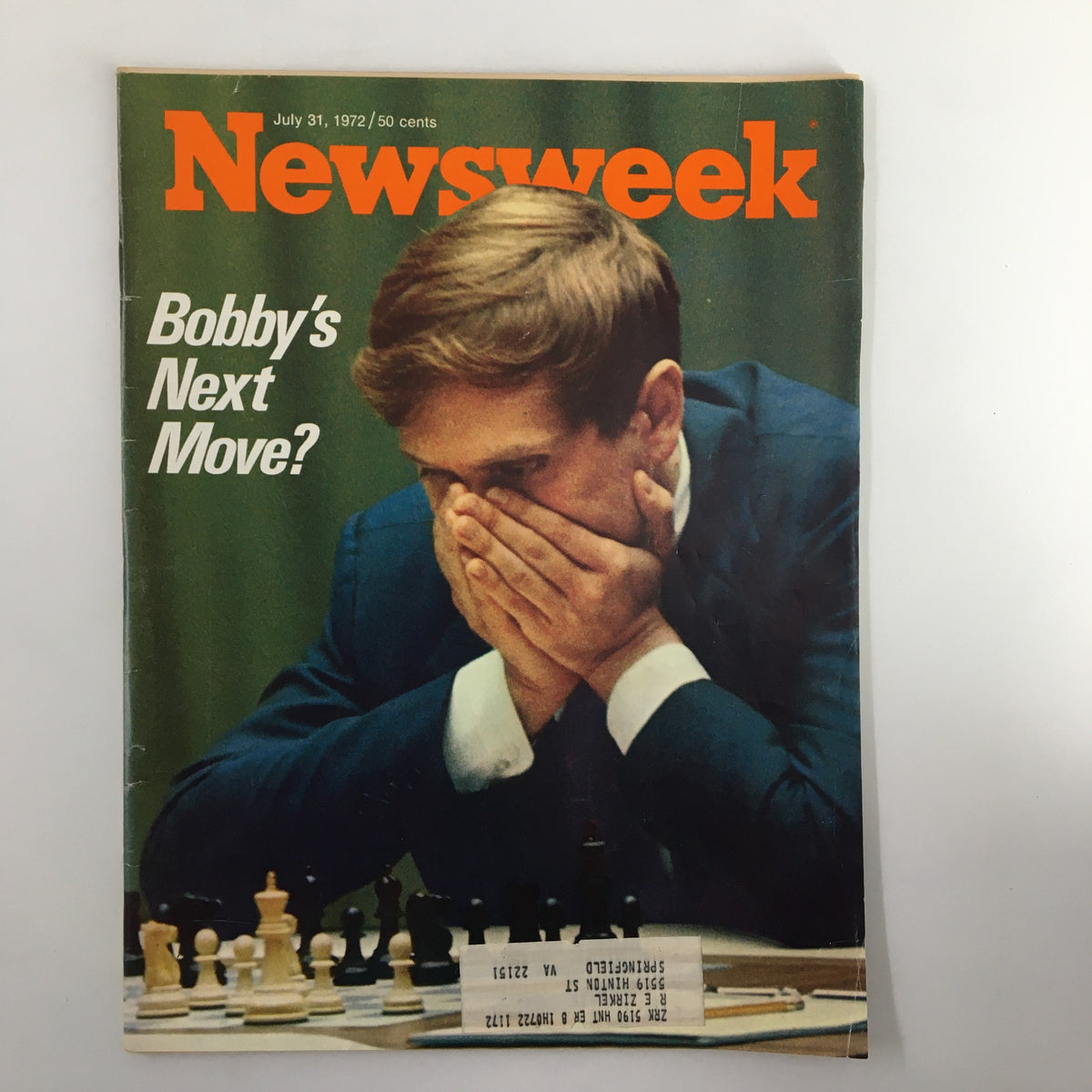 Cover of VTG Newsweek Magazine dated July 31, 1972 featuring the headline 'Bobby's Next Move?' with a man contemplating over a chessboard.