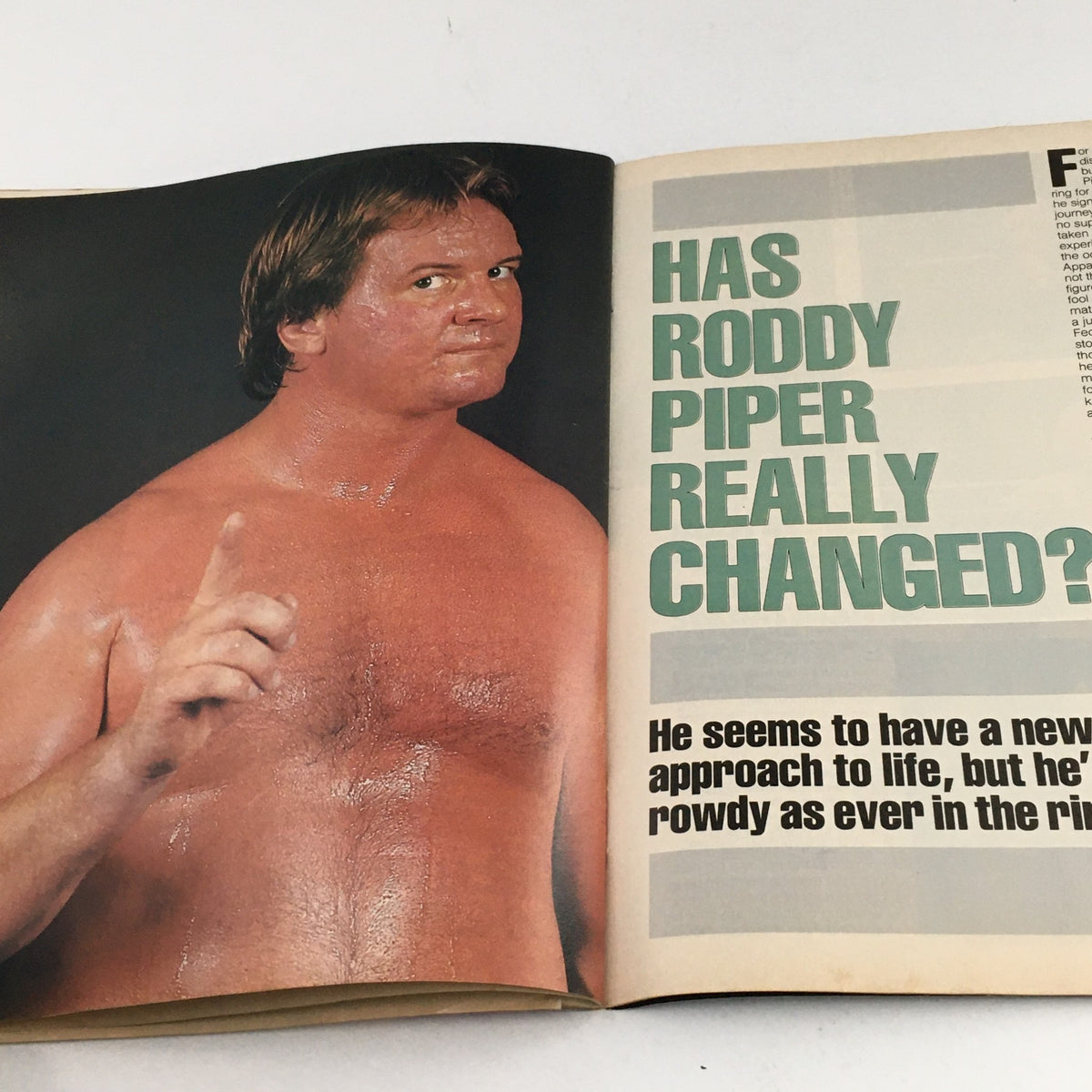 WWF Magazine December 1986 image of Roddy Piper, a wrestling icon, looking directly at the camera with the text questioning his transformation, reflecting on his wrestling legacy.