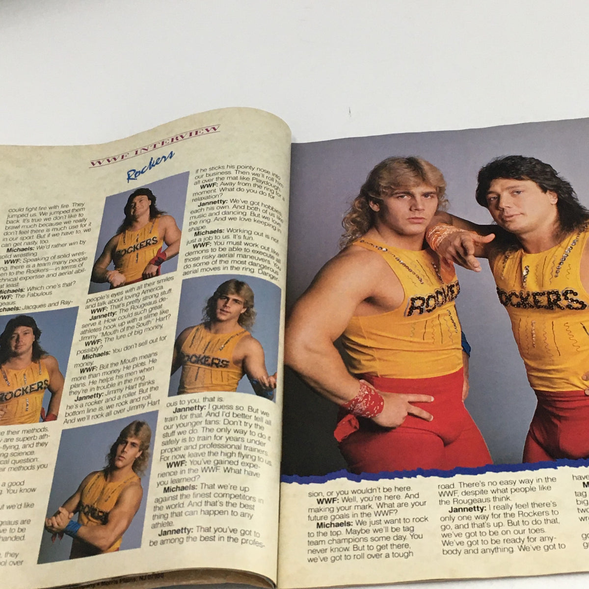 Interview page in WWF Magazine June 1989 featuring The Rockers, discussing their wrestling journey and experiences.