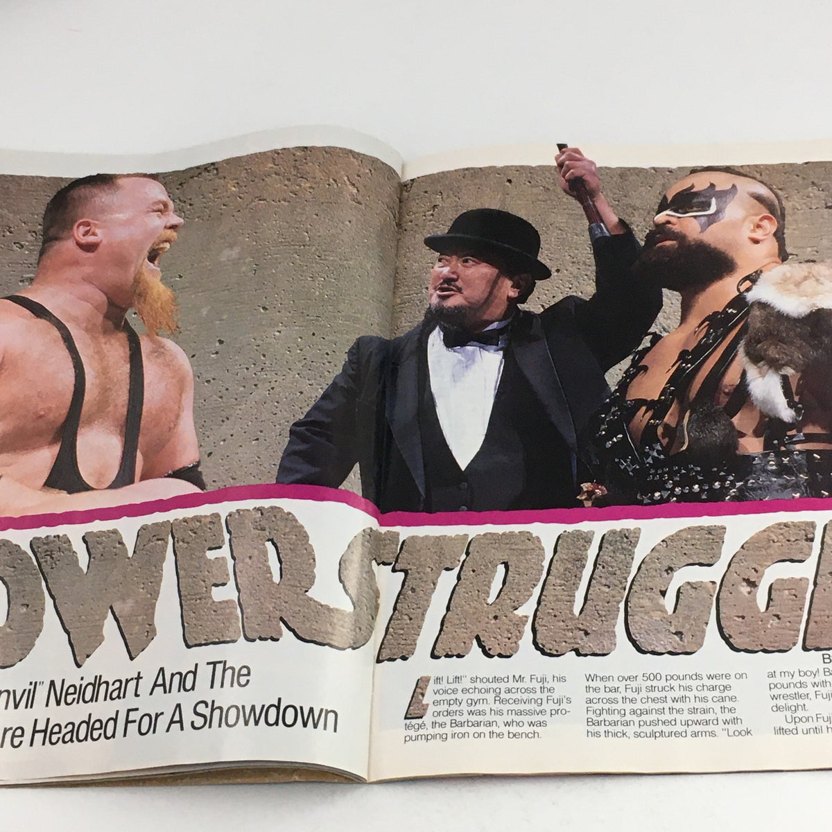 WWF Magazine June 1989 featuring wrestlers Anvil Neidhart and Mr. Fuji, showcasing a showdown in the ring. Vintage wrestling memorabilia highlighting the excitement of professional wrestling during the late '80s.