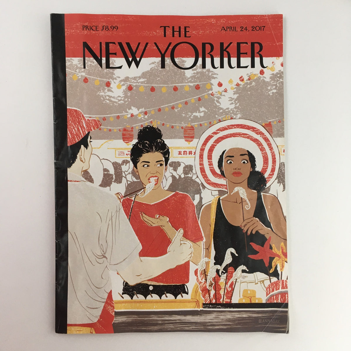The New Yorker April 24 2017 Full Magazine featuring a vibrant cover illustration by Cannaday Chapman, depicting two women enjoying a food festival, perfect for collectors and fans of quality journalism.