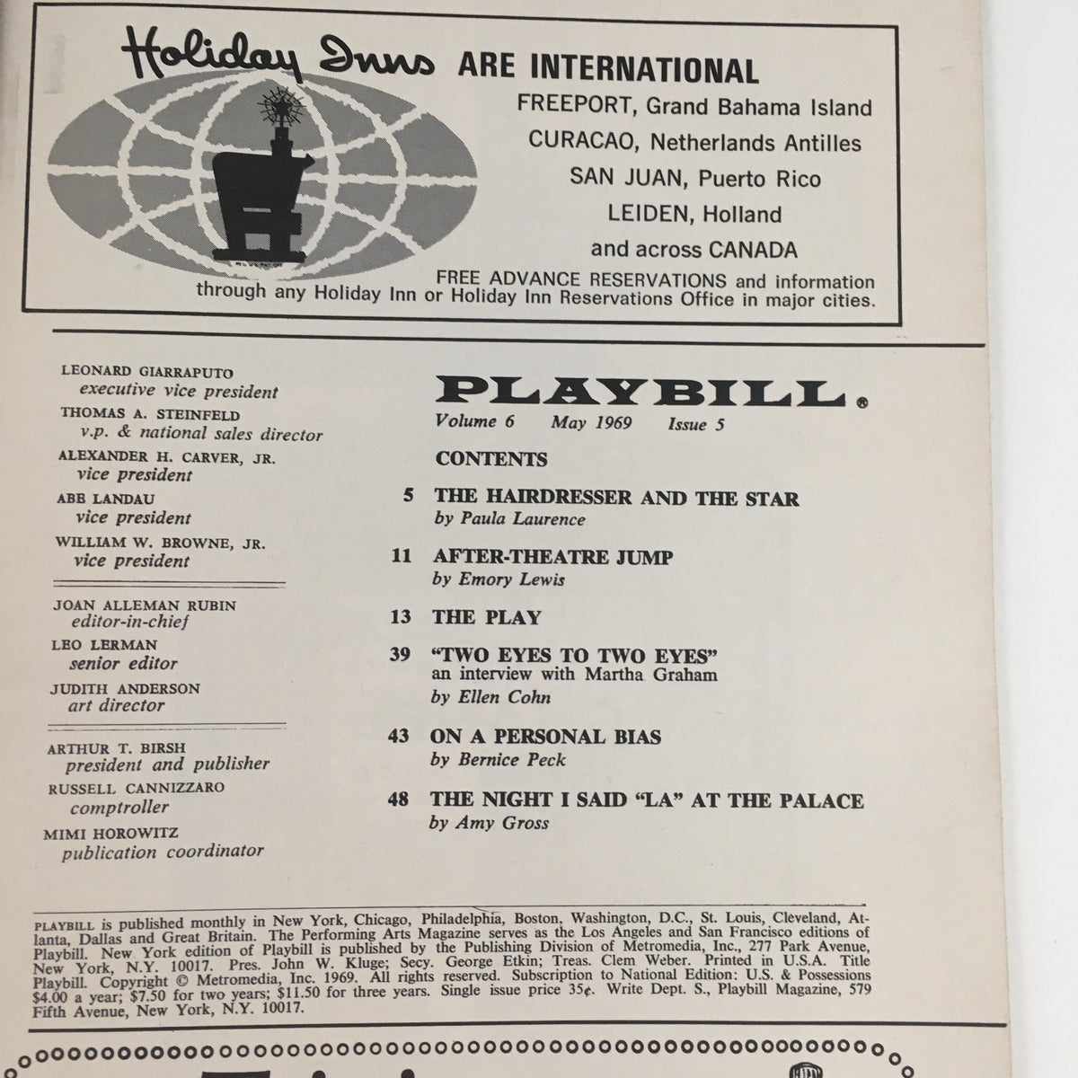 1969 Playbill Hadrian VII Cover from the production directed by Peter Dews at Helen Hayes Theatre