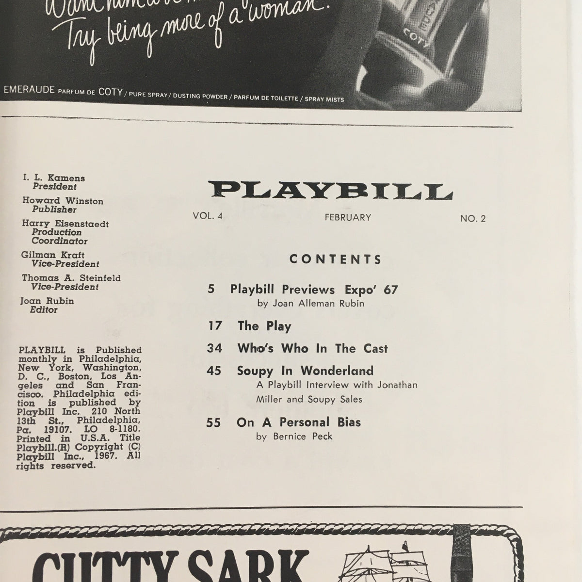 1967 Playbill for Dick Kallman's performance in the musical Half A Sixpence at Forrest Theatre, showcasing the table of contents and publication details.
