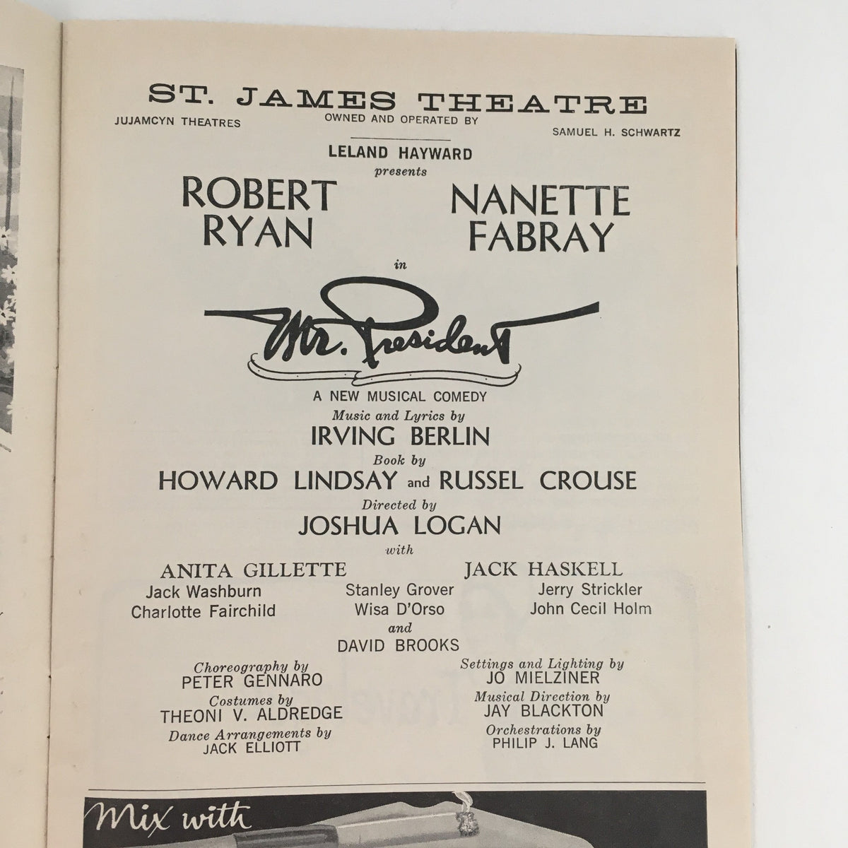 Title page of 1963 Playbill for 'Mr. President' featuring cast and production credits.