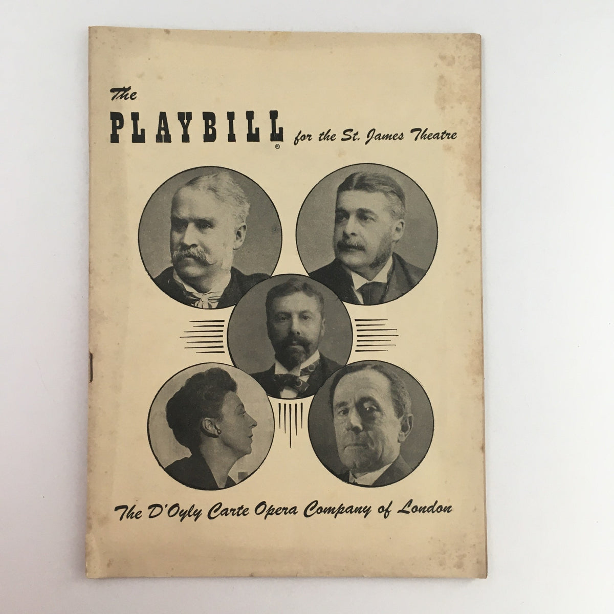 Front cover of the 1951 Playbill for the D'Oyly Carte Opera Company at the St. James Theatre featuring portraits of cast members. Perfect for collectors of vintage Broadway memorabilia.