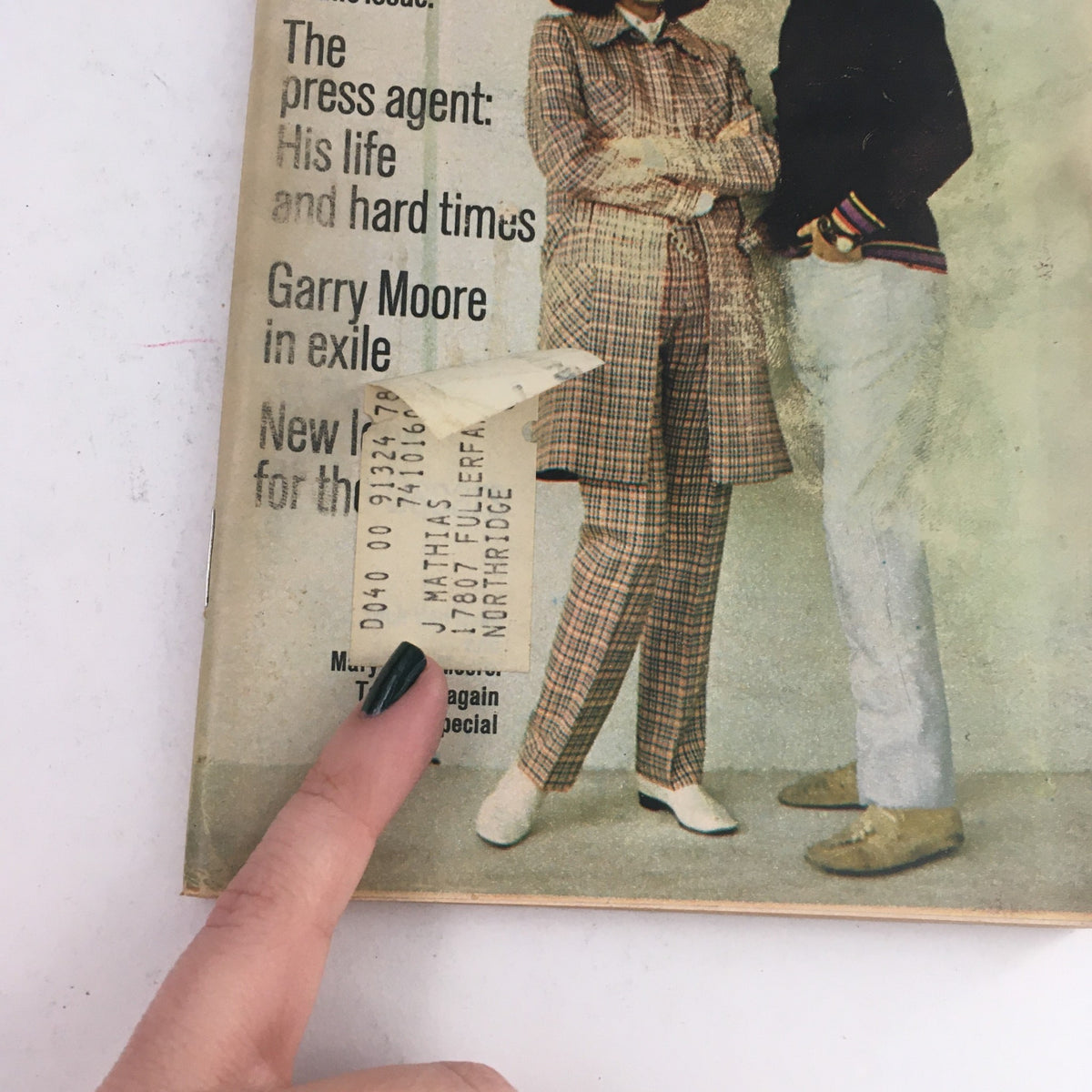 Close-up of the cover of TV Guide April 12 1969 Vol 17 #15, highlighting the address label and text about the featured content.