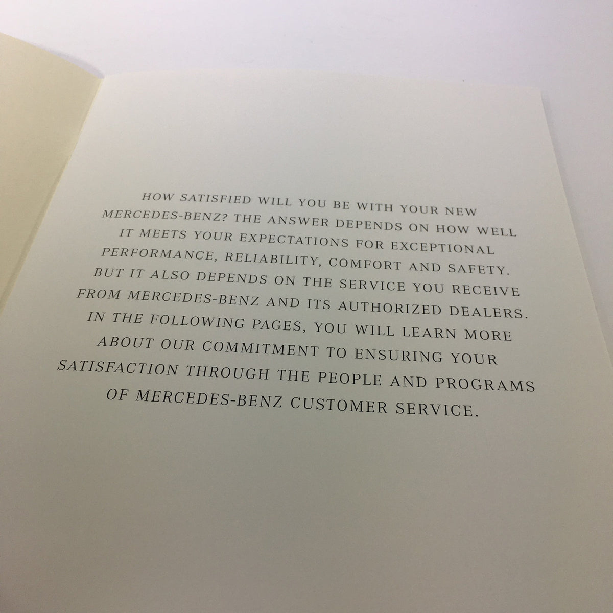 Inside page of the 1995 Mercedes-Benz C-Class Information Dealership Car Auto Brochure Catalog detailing customer satisfaction and service commitment from Mercedes-Benz.