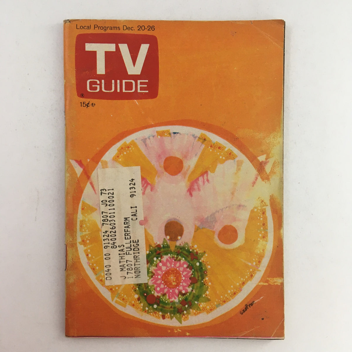 Cover of TV Guide December 20, 1969, Vol 17 #51 featuring a colorful design by Gene Szafran, showcasing vibrant artwork and a price of 15 cents, ideal for collectors of vintage media.
