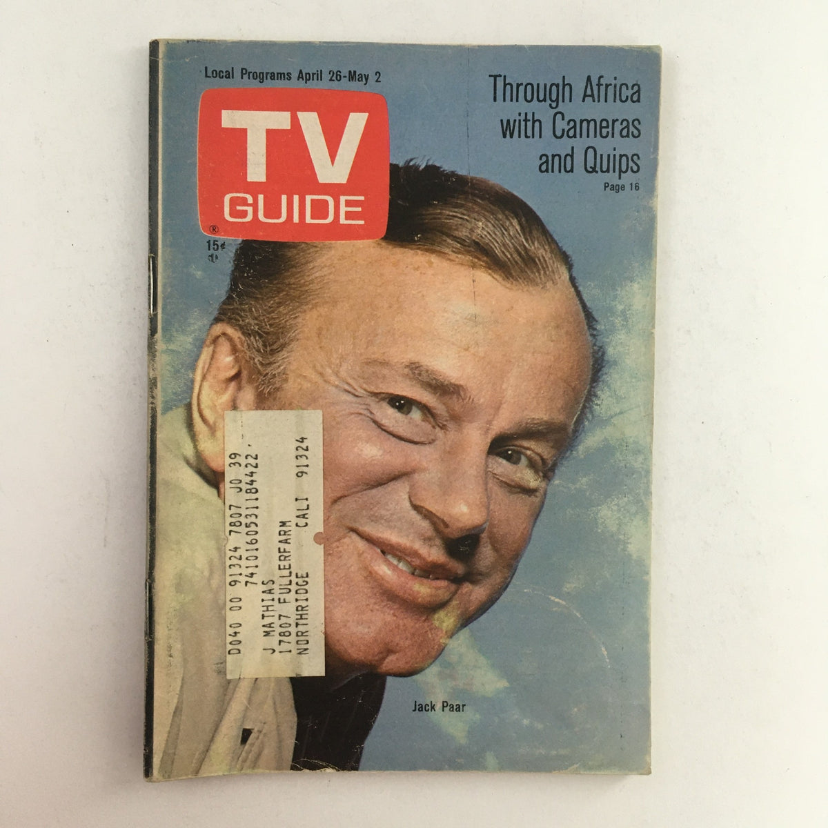 TV Guide cover from April 26, 1969, featuring Jack Paar, Vol 17 #17, showcasing a nostalgic vintage magazine from Los Angeles, California.