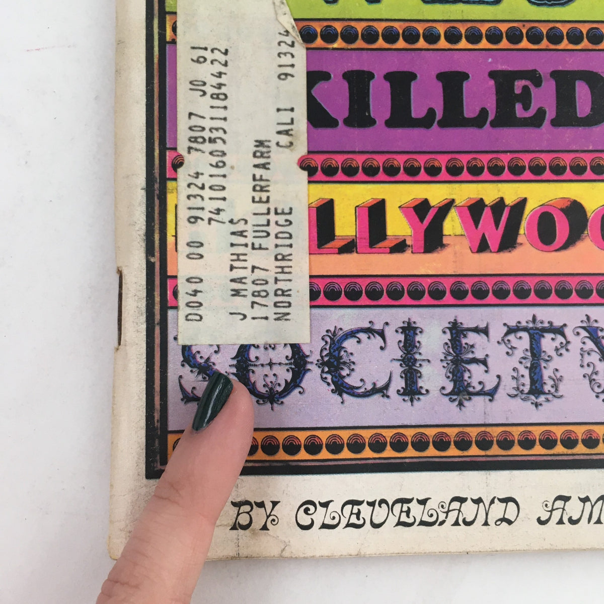 Close-up of the front cover of TV Guide, October 28, 1967, Vol 15 #43, displaying the intriguing title 'Who Killed Hollywood Society' with a visible address label, highlighting its vintage appeal.