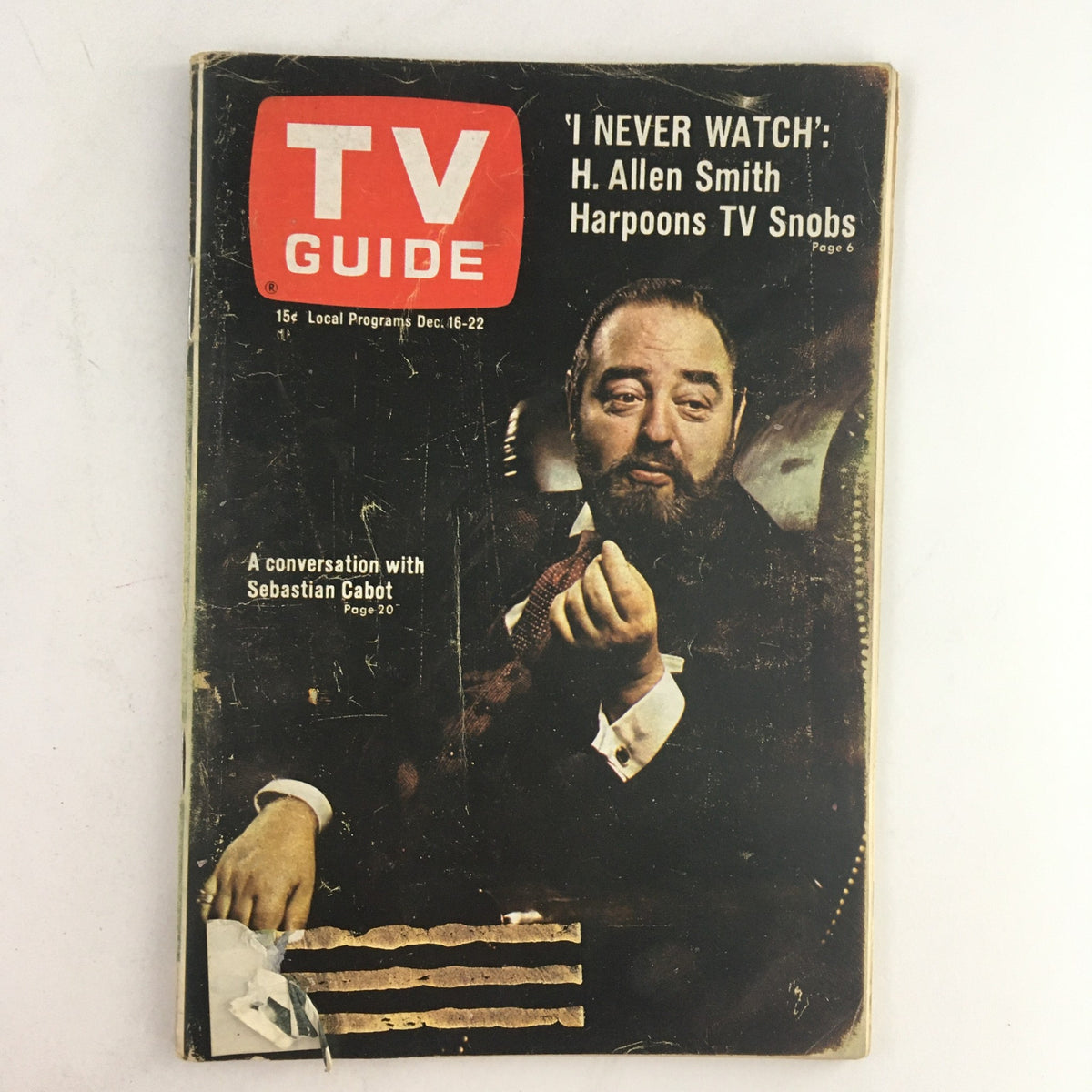 TV Guide December 16 1967 Issue 768 featuring Sebastian Cabot on the cover, showcasing vintage design and local programming highlights.