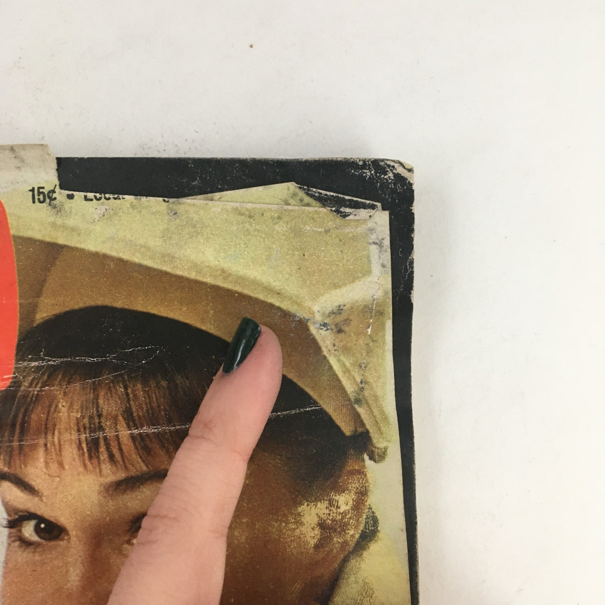 Top edge detail of the TV Guide September 30, 1967 issue, featuring Sally Field, showcasing the magazine's aging and antique character.