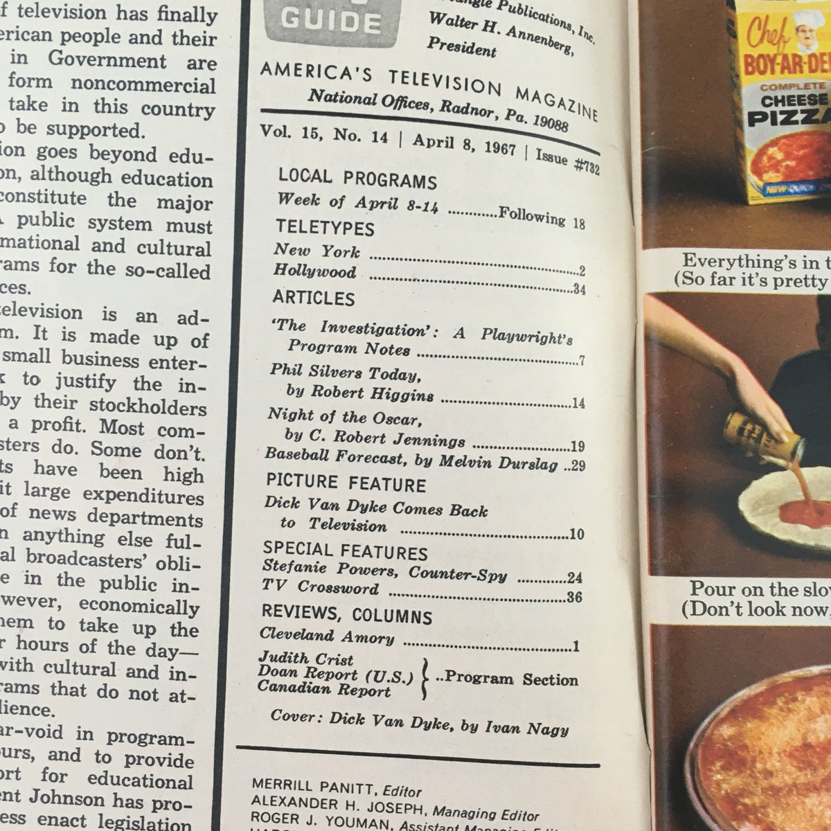 Interior page of TV Guide April 8 1967 featuring programming details and articles, including Dick Van Dyke.
