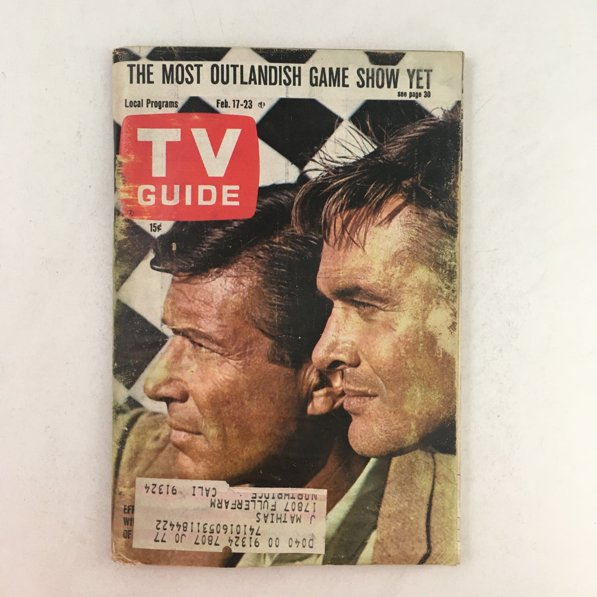 TV Guide February 17 1968 #777 featuring Efren Zimbalist Jr. and William Reynolds on the cover, showcasing a vintage collectible from the golden age of television.