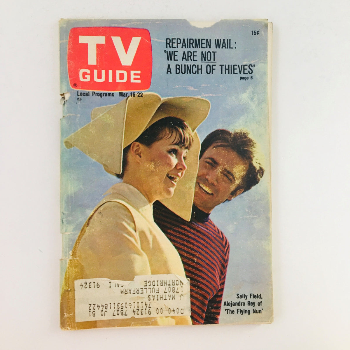 TV Guide from March 16, 1968 featuring Sally Field and Alejandro Rey on the cover, showcasing vibrant vintage design and nostalgic appeal.