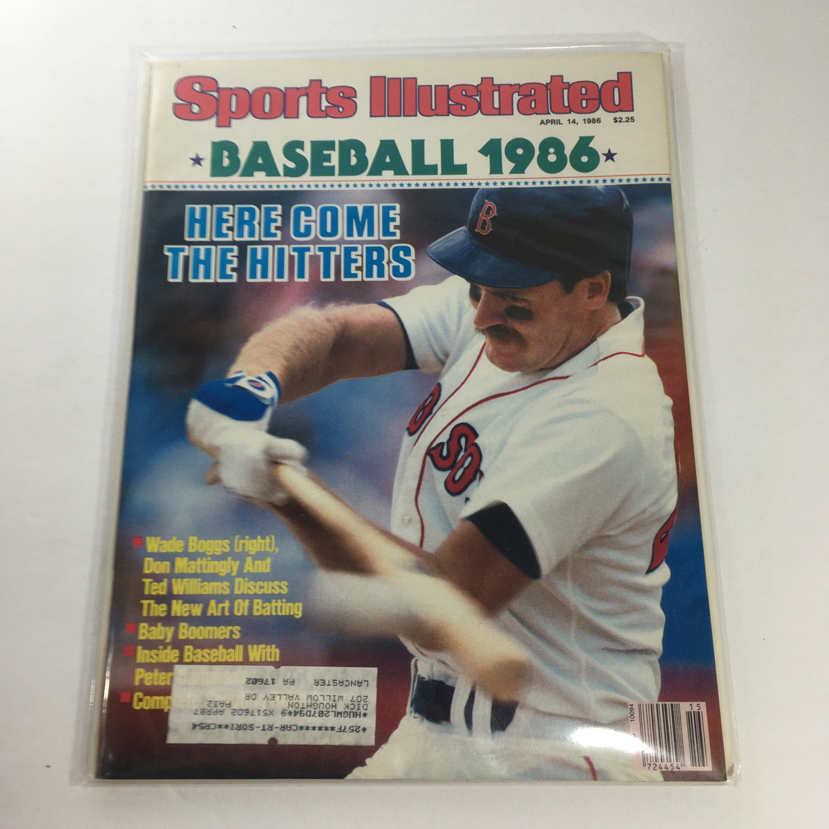 Cover of Sports Illustrated magazine dated April 14, 1986 featuring Wade Boggs, Don Mattingly, and Ted Williams. The headline reads: 'Here Come The Hitters', showcasing baseball as a significant part of sports history.